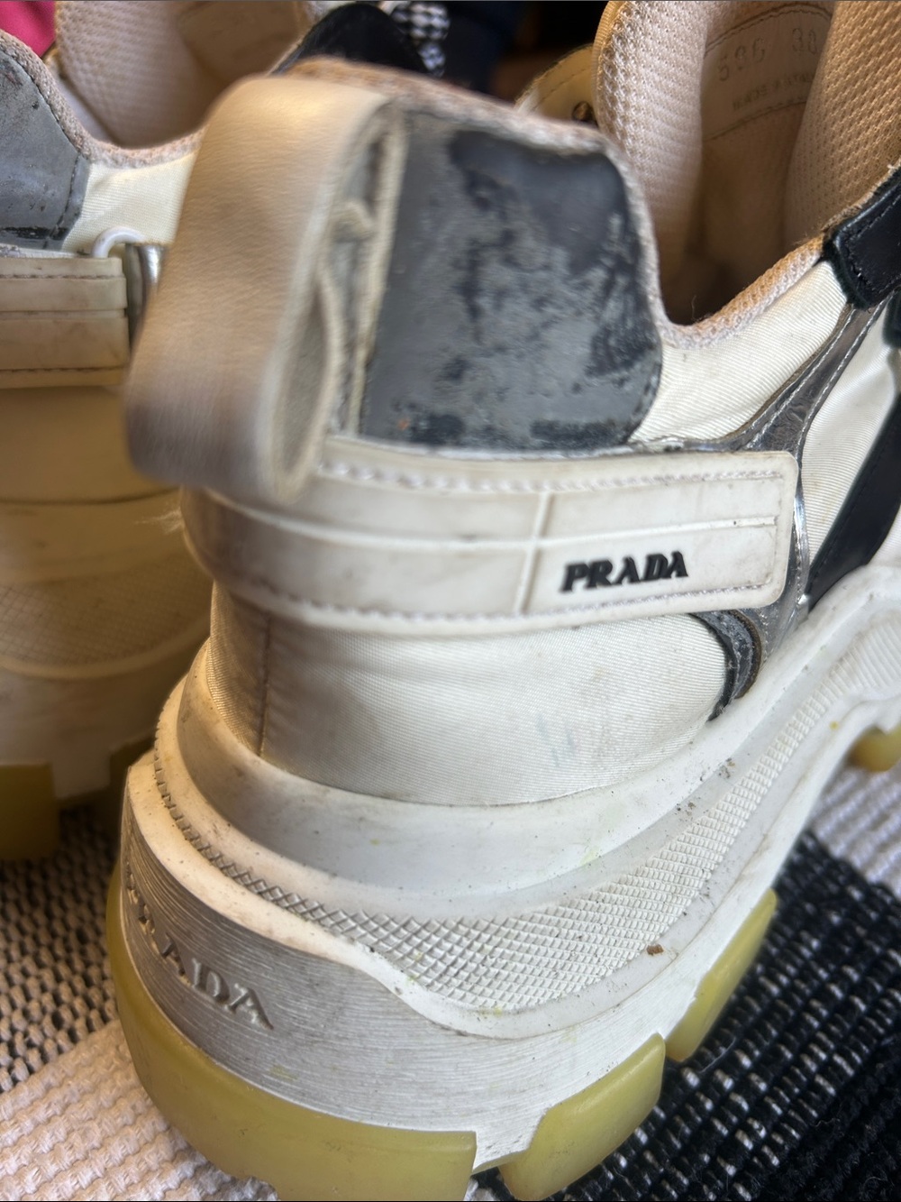 Prada Chunky Lace-Up Sneakers in Cream, Black & Gray - Picture 8 of 10